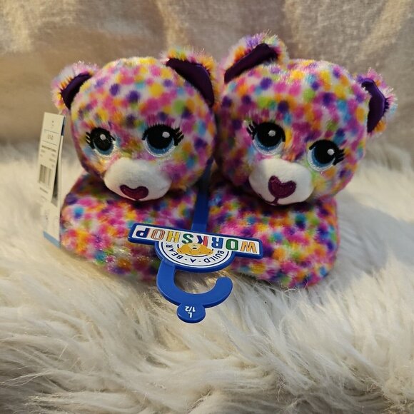 Slippers Build A Bear Confetti Leopard Plush House Shoes New Girls 1-2 L - Picture 1 of 3